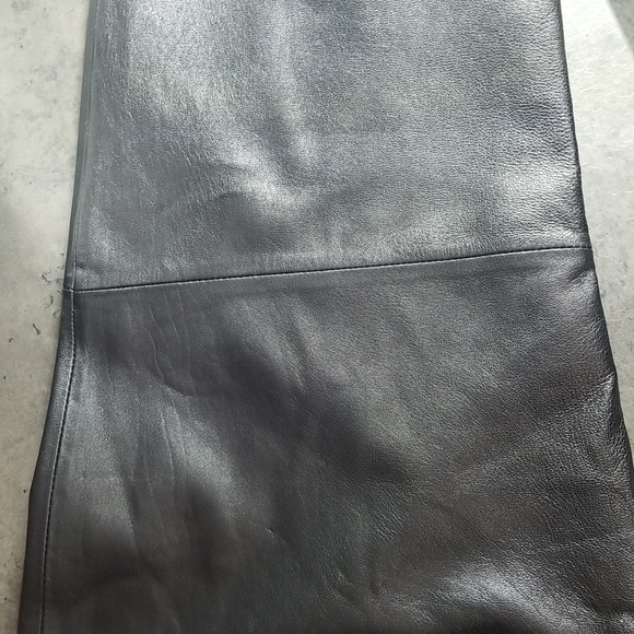 Black genuine leather womens pants size 14 flat front. Partially lined. Sharp - Picture 9 of 15
